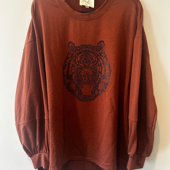 Fantastic Fawn Tops - Tiger Rhinestoned Sweatshirt